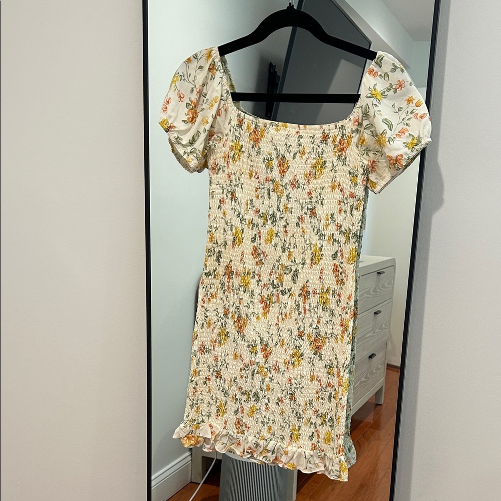 Lost + Wander Floral Mini Dress - Cream, Orange, Green